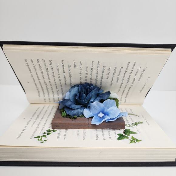Springtime Hand-Crafted Springtime Blue Flowered Décor 8" x 5.75" Book Garden - Picture 6 of 8
